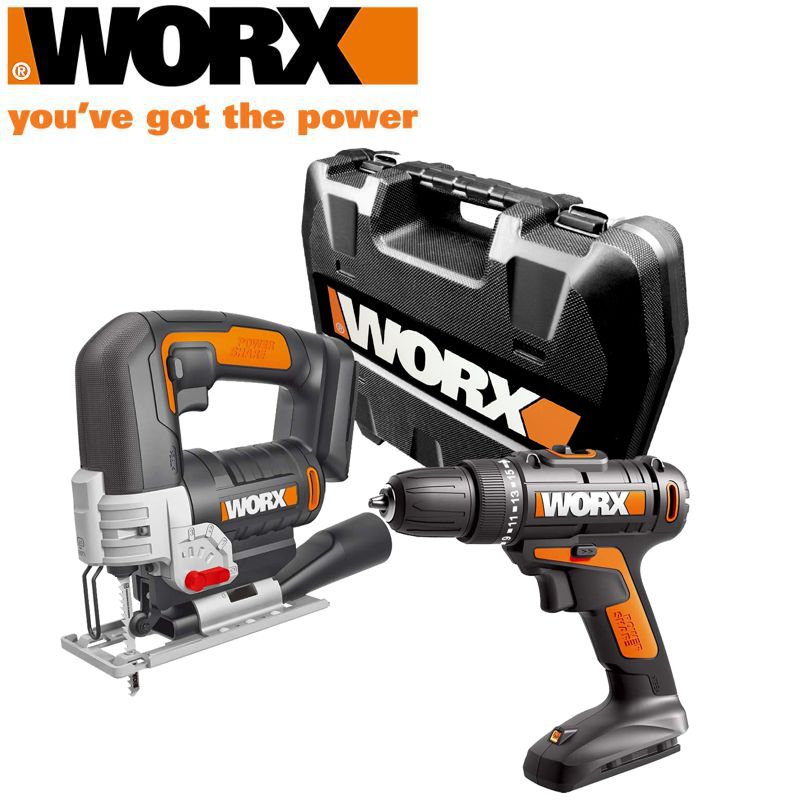 WORX Impact Drill Jigsaw 20V 2 X 2.0Ah Std Charg. Carry Case